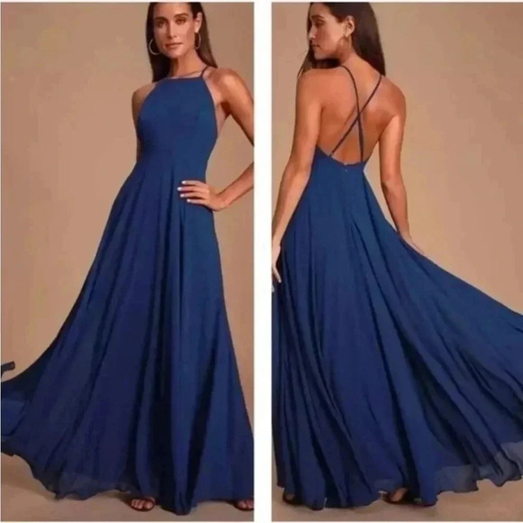 NWT Lulus Mythical Kind of Love Navy Blue Maxi Dress Sz S - Picture 1 of 12